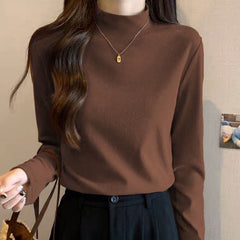 Double-sided German velvet half turtleneck solid color bottoming shirt with earrings