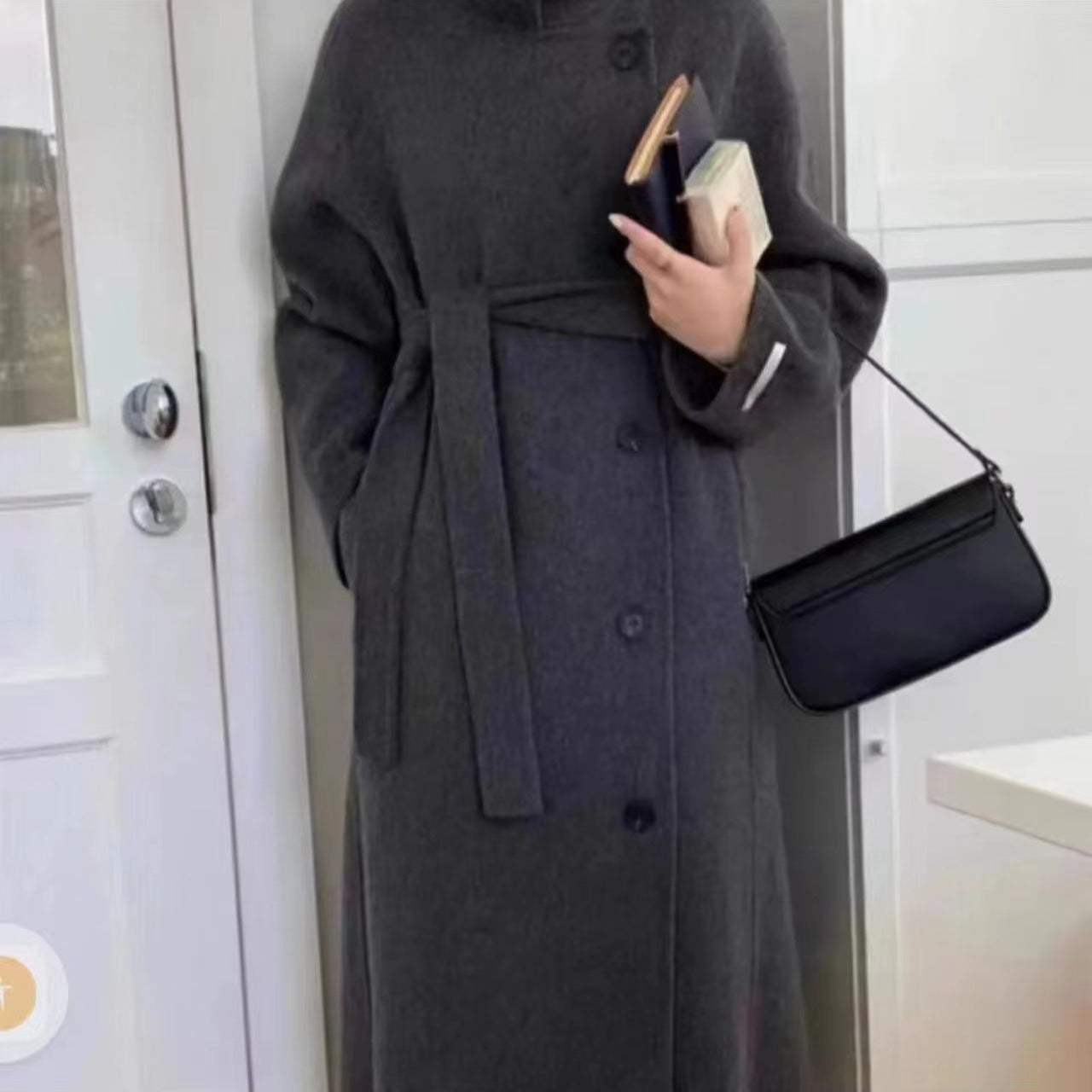 High collar Korean style loose-fitting twill wool coat - Elegant winter coat