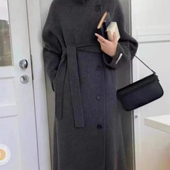 High collar Korean style loose-fitting twill wool coat - Elegant winter coat