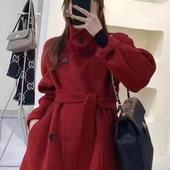 High collar Korean style loose-fitting twill wool coat - Elegant winter coat