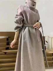 High collar Korean style loose-fitting twill wool coat - Elegant winter coat