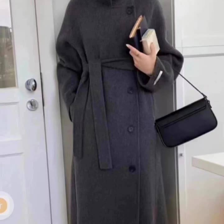 High collar Korean style loose-fitting twill wool coat - Elegant winter coat