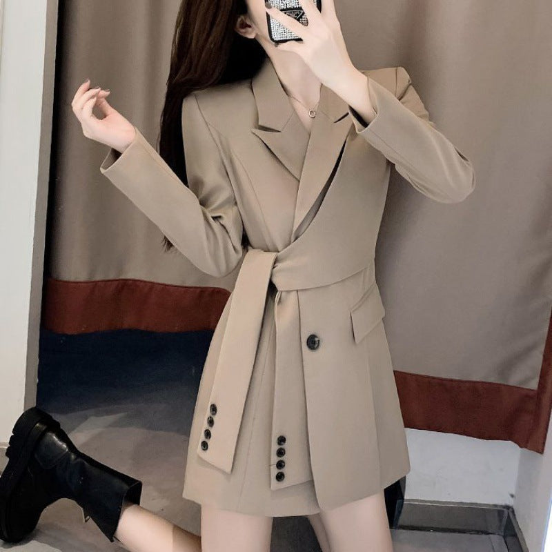 Elegant High-End Double-Breasted Pleated Blazer Dress