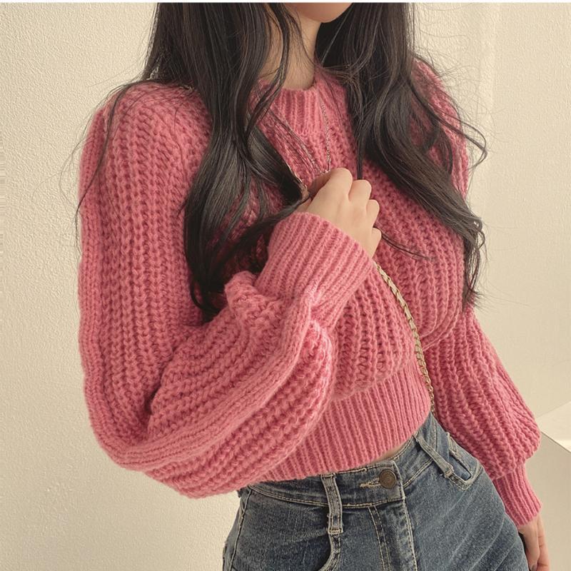 Korean-Style Youthful Puff-Sleeve Sweater | Soft Knit for Fall &amp; Winter