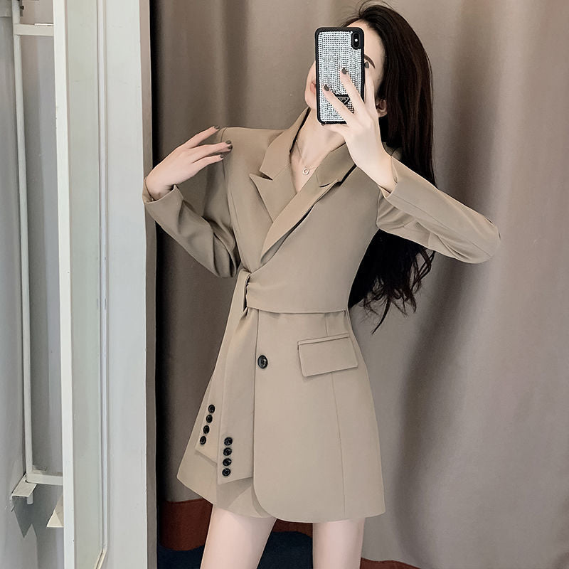 Elegant High-End Double-Breasted Pleated Blazer Dress