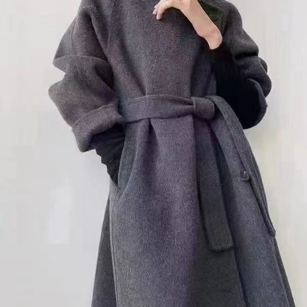 High collar Korean style loose-fitting twill wool coat - Elegant winter coat