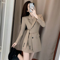 Elegant High-End Double-Breasted Pleated Blazer Dress