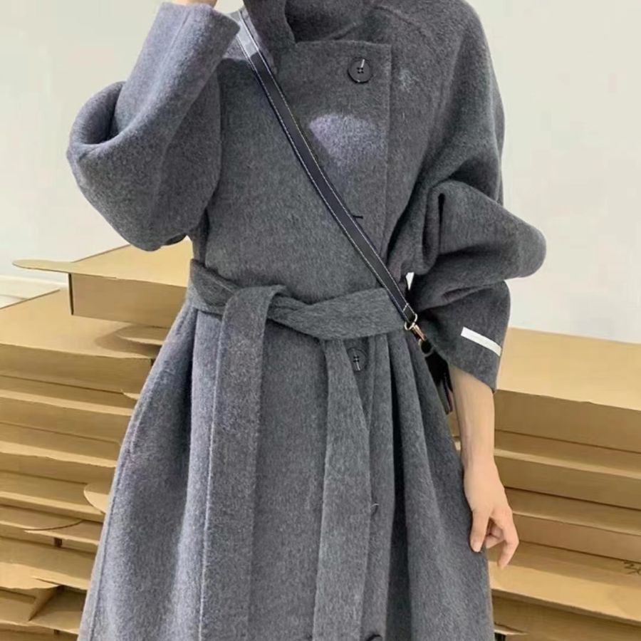High collar Korean style loose-fitting twill wool coat - Elegant winter coat