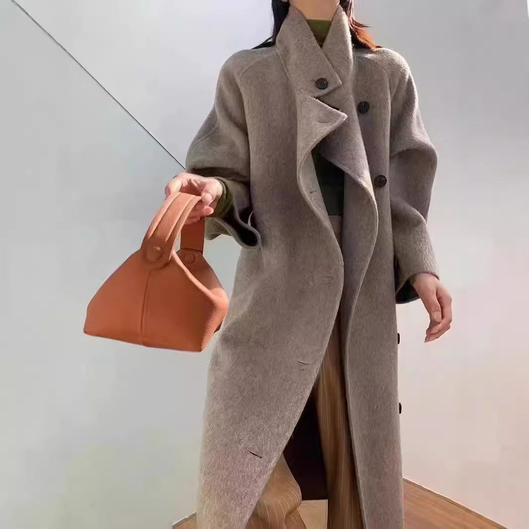 High collar Korean style loose-fitting twill wool coat - Elegant winter coat