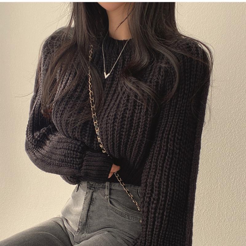 Korean-Style Youthful Puff-Sleeve Sweater | Soft Knit for Fall &amp; Winter