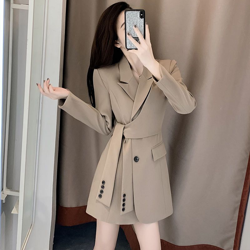 Elegant High-End Double-Breasted Pleated Blazer Dress