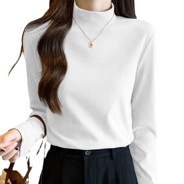 Double-sided German velvet half turtleneck solid color bottoming shirt with earrings