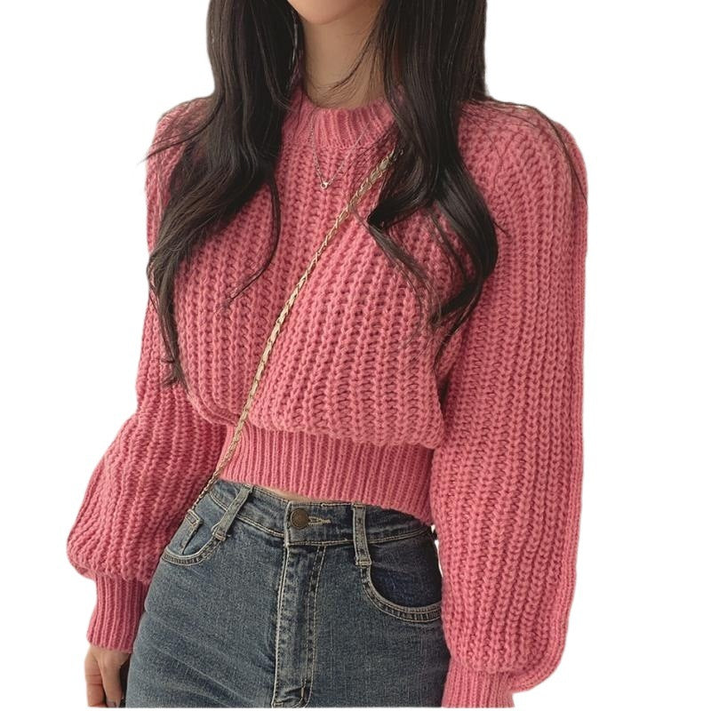 Korean-Style Youthful Puff-Sleeve Sweater | Soft Knit for Fall &amp; Winter