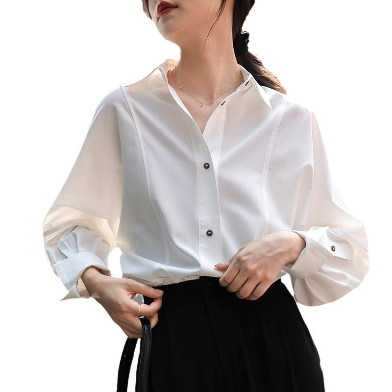 New White Layered Niche Design Long-Sleeve Wrinkle-Resistant Shirt