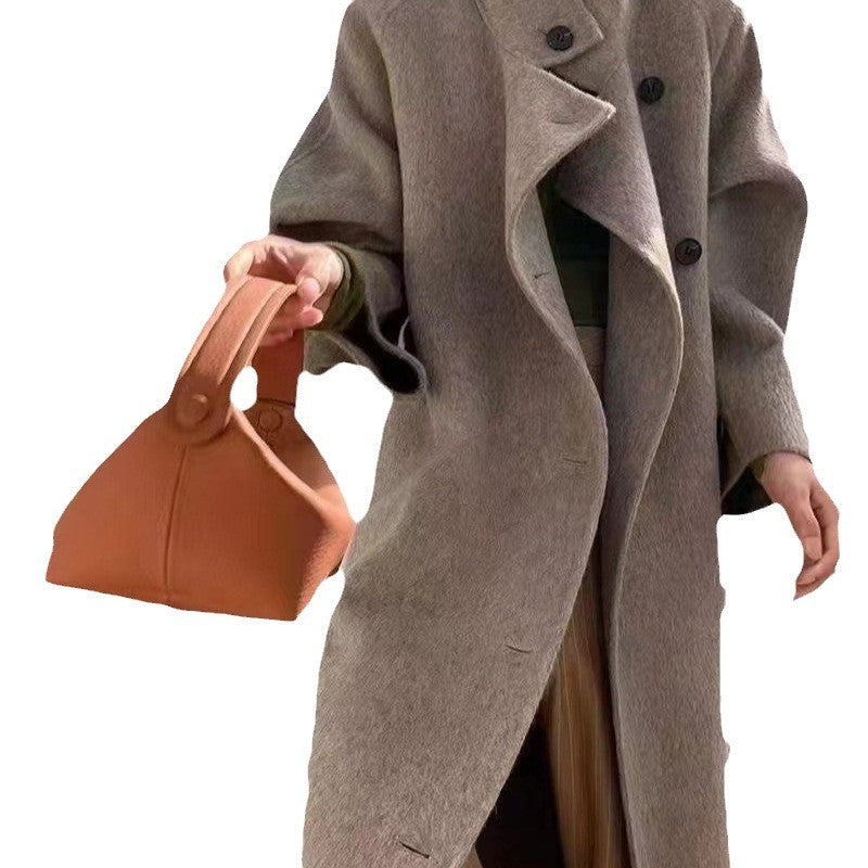 High collar Korean style loose-fitting twill wool coat - Elegant winter coat