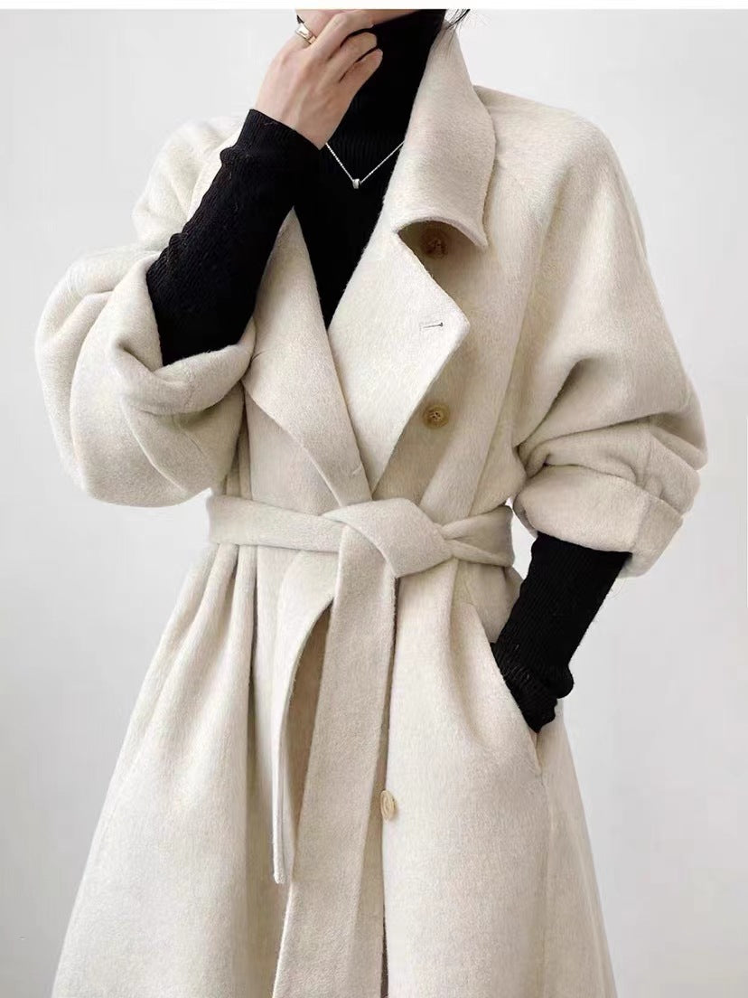 High collar Korean style loose-fitting twill wool coat - Elegant winter coat
