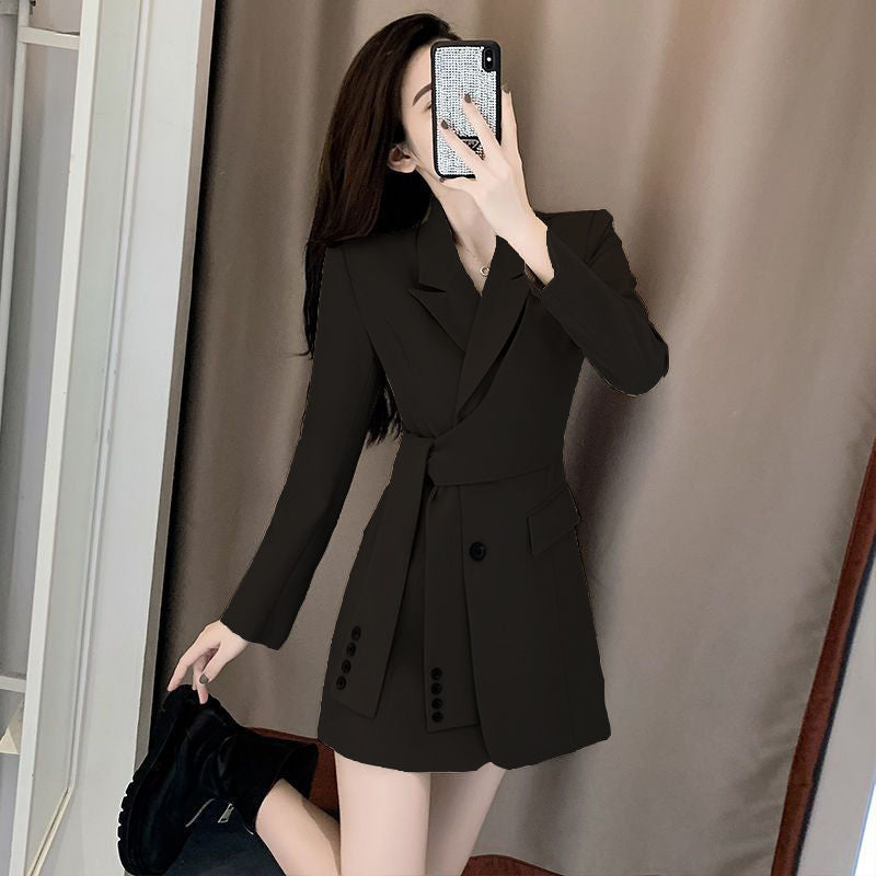 Elegant High-End Double-Breasted Pleated Blazer Dress