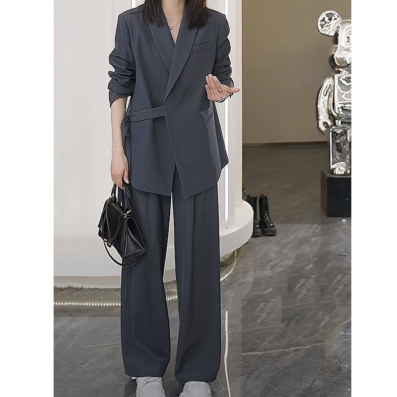 2024 Fall New Collection: Loose-Fit Slimming Blazer and Wide-Leg Pants Two-Piece Set