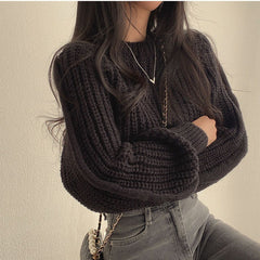 Korean-Style Youthful Puff-Sleeve Sweater | Soft Knit for Fall &amp; Winter