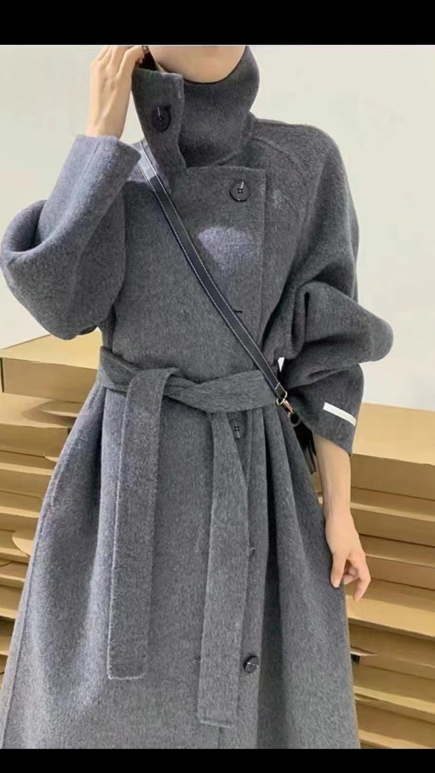 High collar Korean style loose-fitting twill wool coat - Elegant winter coat