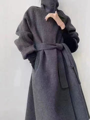 High collar Korean style loose-fitting twill wool coat - Elegant winter coat