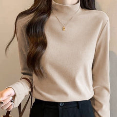 Double-sided German velvet half turtleneck solid color bottoming shirt with earrings