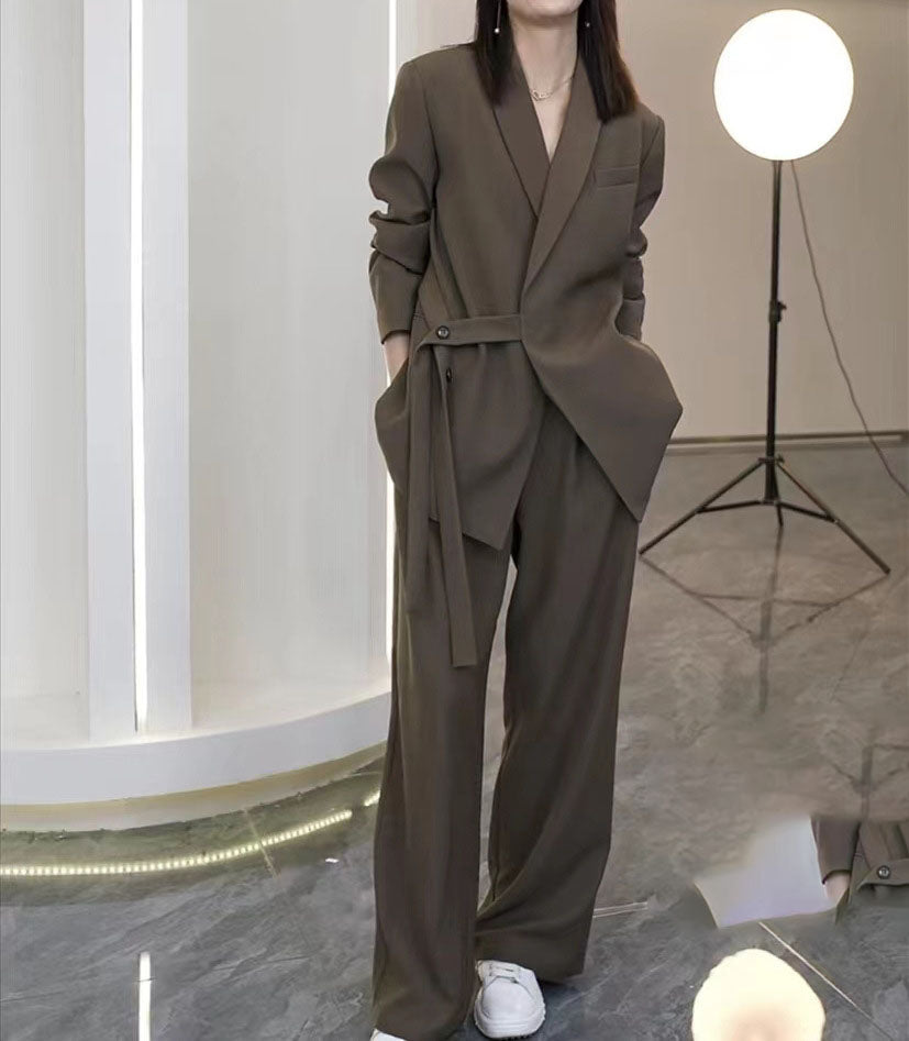 2024 Fall New Collection: Loose-Fit Slimming Blazer and Wide-Leg Pants Two-Piece Set