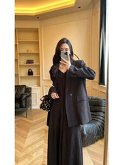Plus Size Women’s Suit Set for Curvy Figures, Camisole Maxi Dress and Blazer Two - Piece Slimming Outfit for Spring/Autumn - Cyrenthia Luxe Fashion