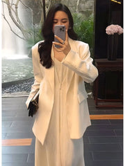 Plus Size Women’s Suit Set for Curvy Figures, Camisole Maxi Dress and Blazer Two - Piece Slimming Outfit for Spring/Autumn - Cyrenthia Luxe Fashion