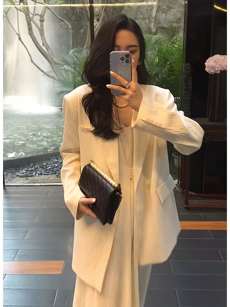 Plus Size Women’s Suit Set for Curvy Figures, Camisole Maxi Dress and Blazer Two - Piece Slimming Outfit for Spring/Autumn - Cyrenthia Luxe Fashion