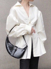 V - Neck Unique Design White Shirt | Elegant and Slimming - Cyrenthia Luxe Fashion