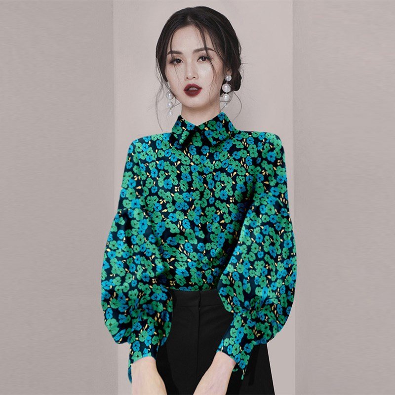 Vintage Floral Bell Sleeve Shirt | Korean Chic Statement Blouse - Cyrenthia Luxe Fashion